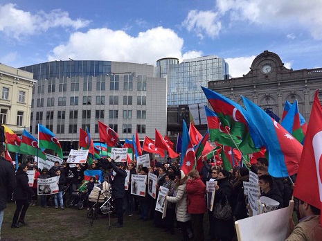 Azerbaijani, Turkish diaspora hold protest in Brussels - PHOTOS